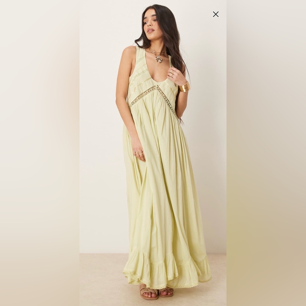 Embroidered Lime Cotton Maxi Dress - NWOT